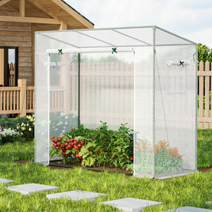 Outdoor Portable Walk-in Greenhouse with PE Cover Roll-up Zipper Door-White