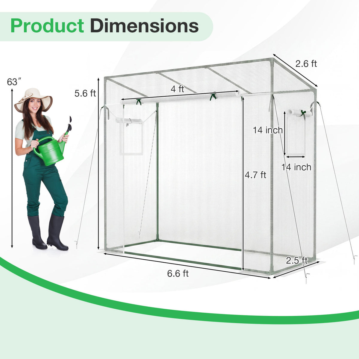 Outdoor Portable Walk-in Greenhouse with PE Cover Roll-up Zipper Door-White