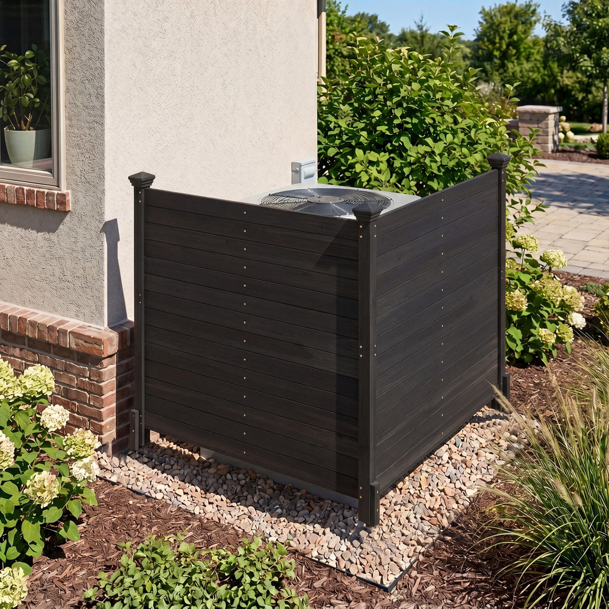Outdoor Privacy Air Conditioner Fence for Outside and Backyard-Black