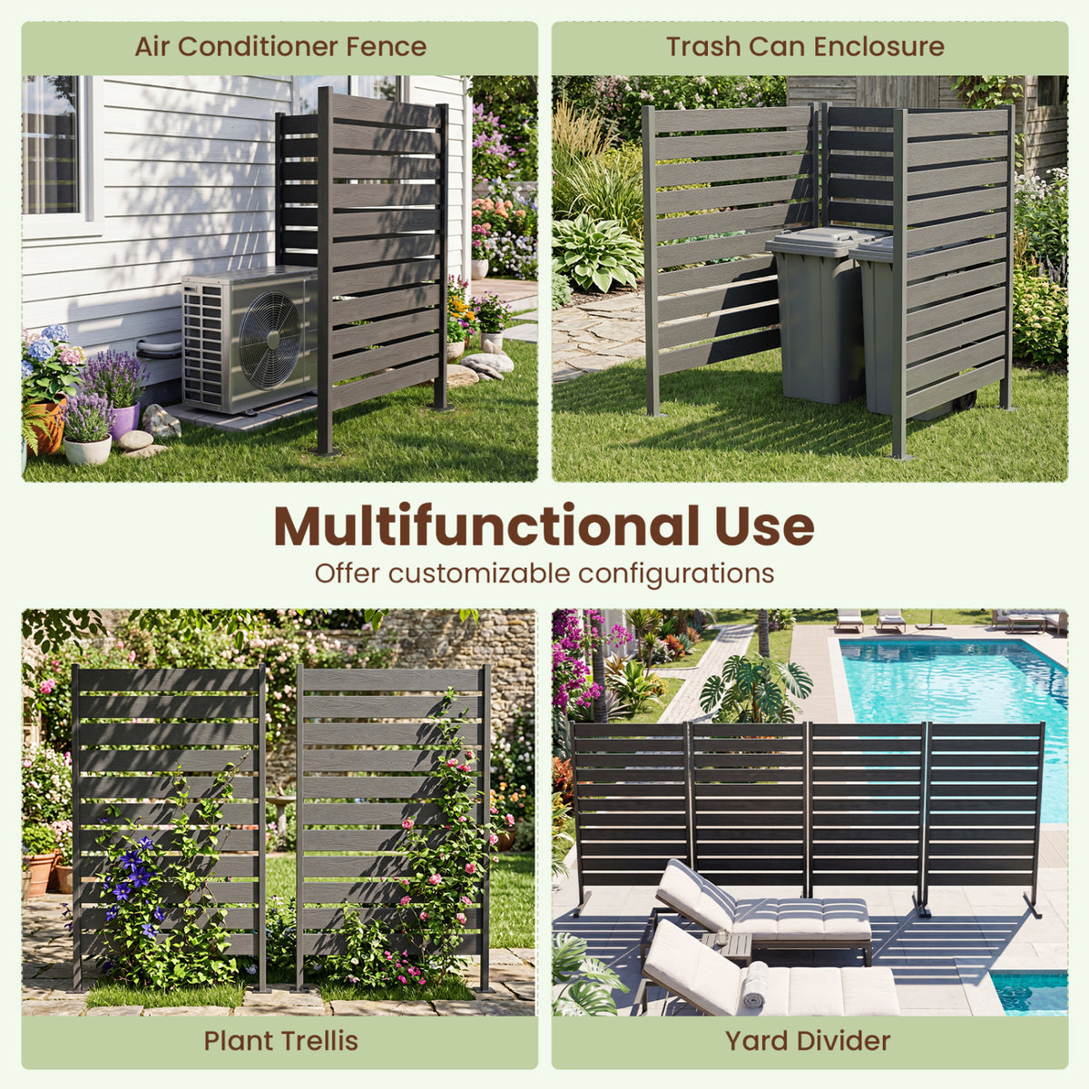 Outdoor Privacy Screen Fence for Backyard Pool Lawn-Gray
