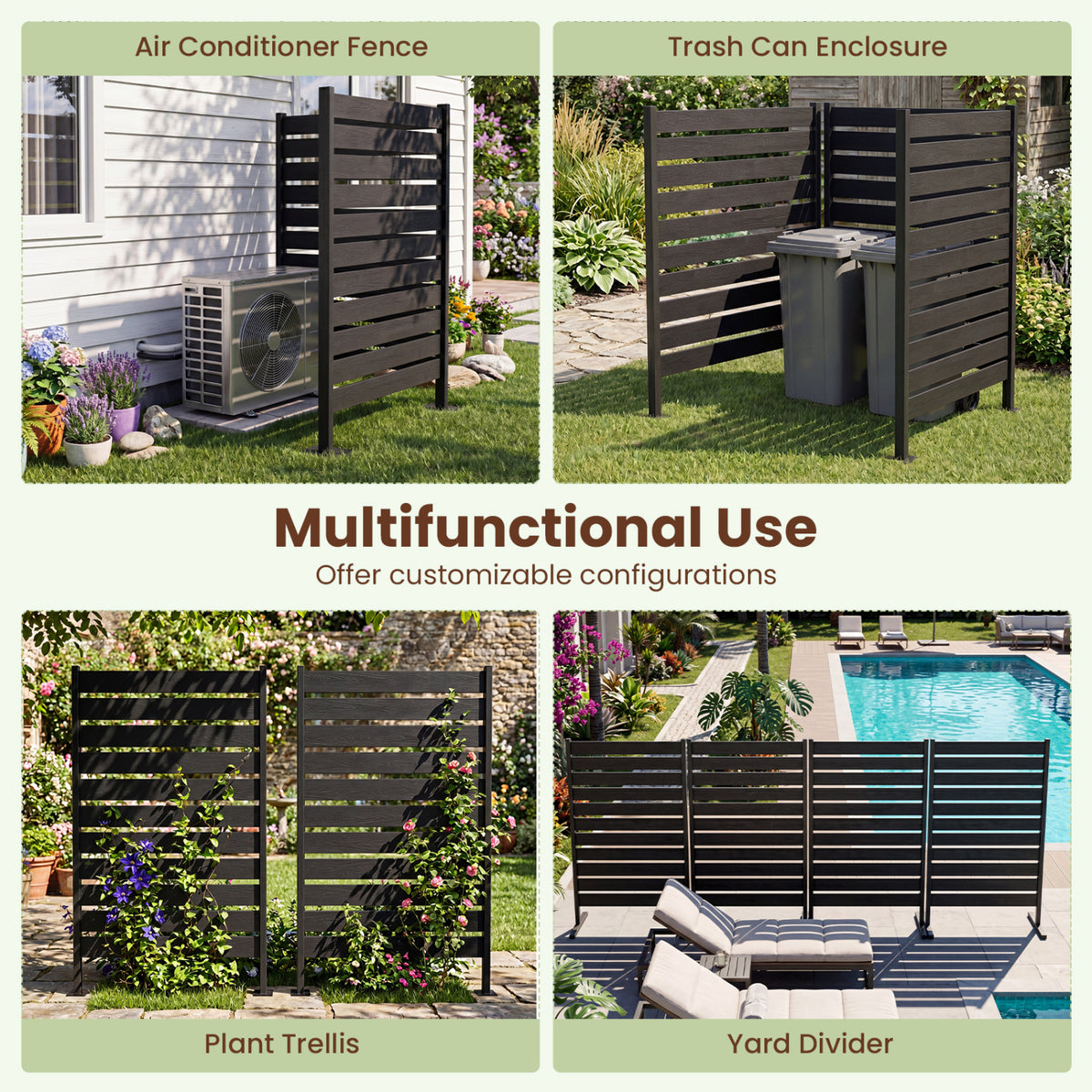 Outdoor Privacy Screen Fence for Backyard Pool Lawn-Black