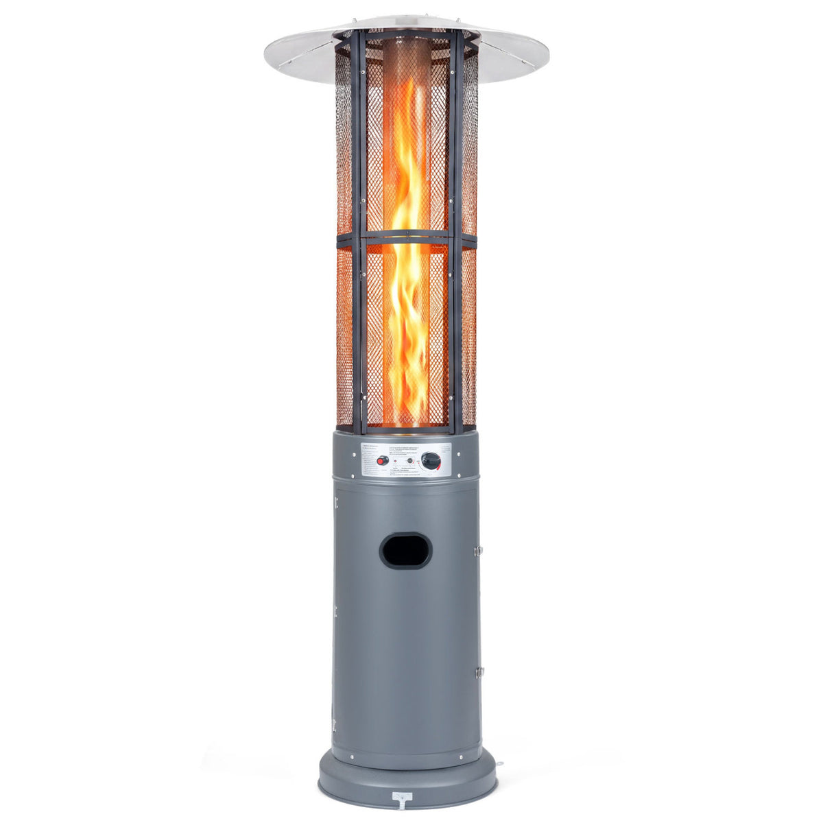 Outdoor Propane Patio Heater with Glass Tube and Tilt-Over Protection-Gray