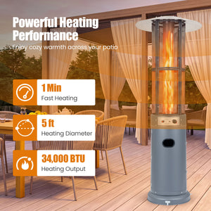 Outdoor Propane Patio Heater with Glass Tube and Tilt-Over Protection-Gray