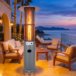 Outdoor Propane Patio Heater with Glass Tube and Tilt-Over Protection-Gray