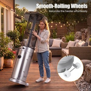 Outdoor Propane Patio Heater with Glass Tube and Tilt-Over Protection-Silver