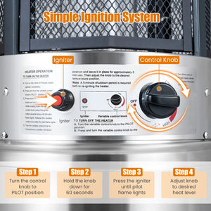 Outdoor Propane Patio Heater with Glass Tube and Tilt-Over Protection-Silver
