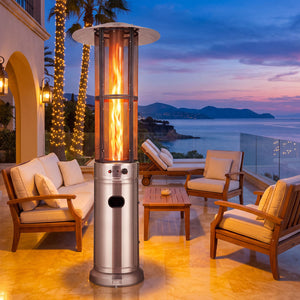 Outdoor Propane Patio Heater with Glass Tube and Tilt-Over Protection-Silver