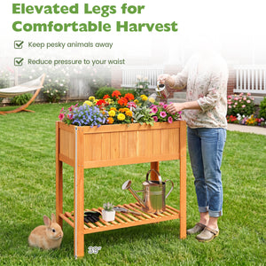 Outdoor Raised Garden Bed Fir Wood Planter Box with Bottom Storage Shelf and Protective Liner-Orange