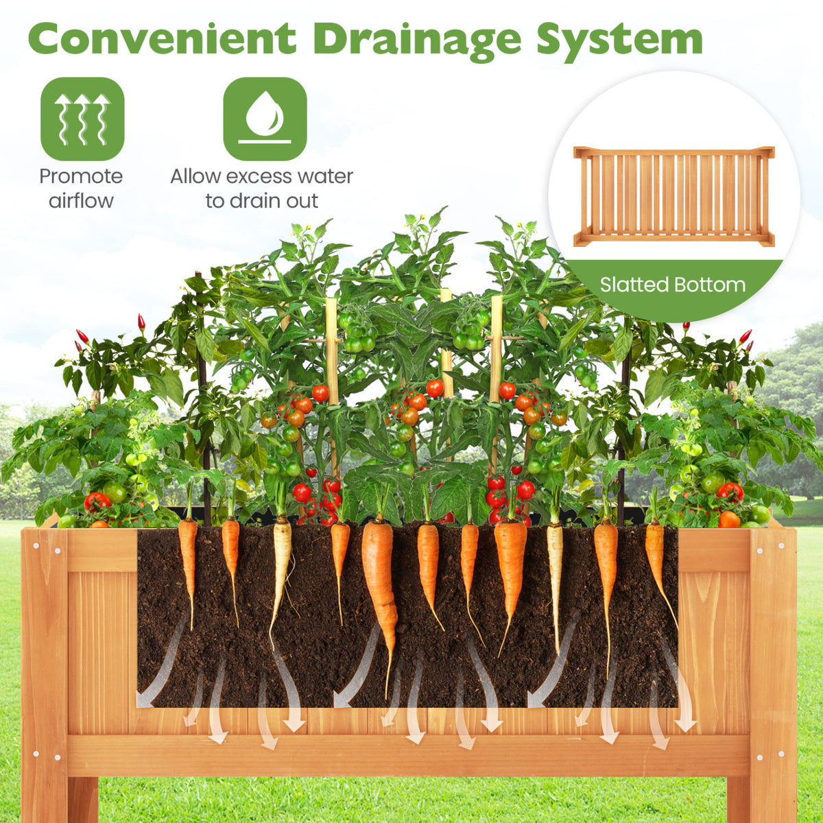 Outdoor Raised Garden Bed Fir Wood Planter Box with Bottom Storage Shelf and Protective Liner-Orange