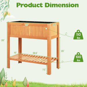 Outdoor Raised Garden Bed Fir Wood Planter Box with Bottom Storage Shelf and Protective Liner-Orange