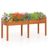 Fir Wood Outdoor Raised Garden Bed with Divider Panel and Drainage Holes-Yellow