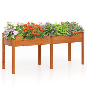 Fir Wood Outdoor Raised Garden Bed with Divider Panel and Drainage Holes-Yellow