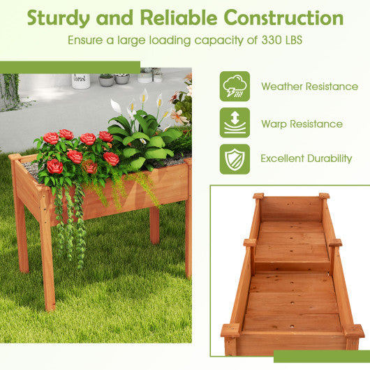Fir Wood Outdoor Raised Garden Bed with Divider Panel and Drainage Holes-Yellow