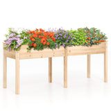 Fir Wood Outdoor Raised Garden Bed with Divider Panel and Drainage Holes-Natural
