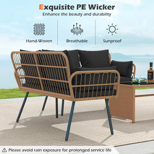 Outdoor Rattan 2-Seat Chair with Seat Back Cushions and Heavy-Duty Metal Legs-Black
