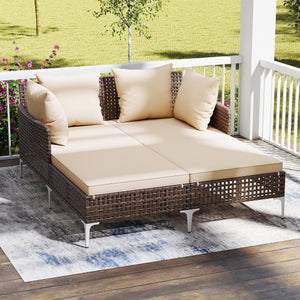 Outdoor Rattan Double Daybed Wicker Chaise Lounge-Brown