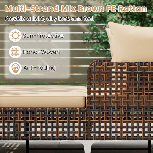 Outdoor Rattan Double Daybed Wicker Chaise Lounge-Brown
