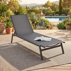 Outdoor Reclining Chaise Lounge Chair with 6-Position Adjustable Back-Gray