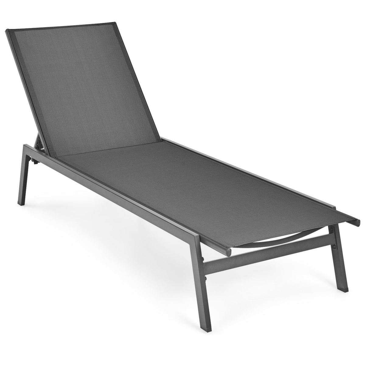 Outdoor Reclining Chaise Lounge Chair with 6-Position Adjustable Back-Gray