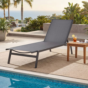 Outdoor Reclining Chaise Lounge Chair with 6-Position Adjustable Back-Gray