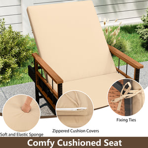 Outdoor Reclining Lounger Chair with 4-Level Adjustable Backrest-Beige