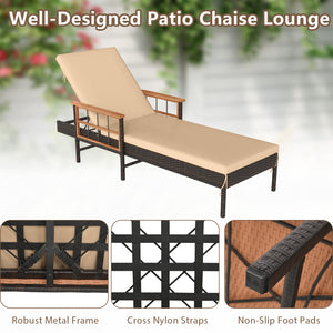 Outdoor Reclining Lounger Chair with 4-Level Adjustable Backrest-Beige