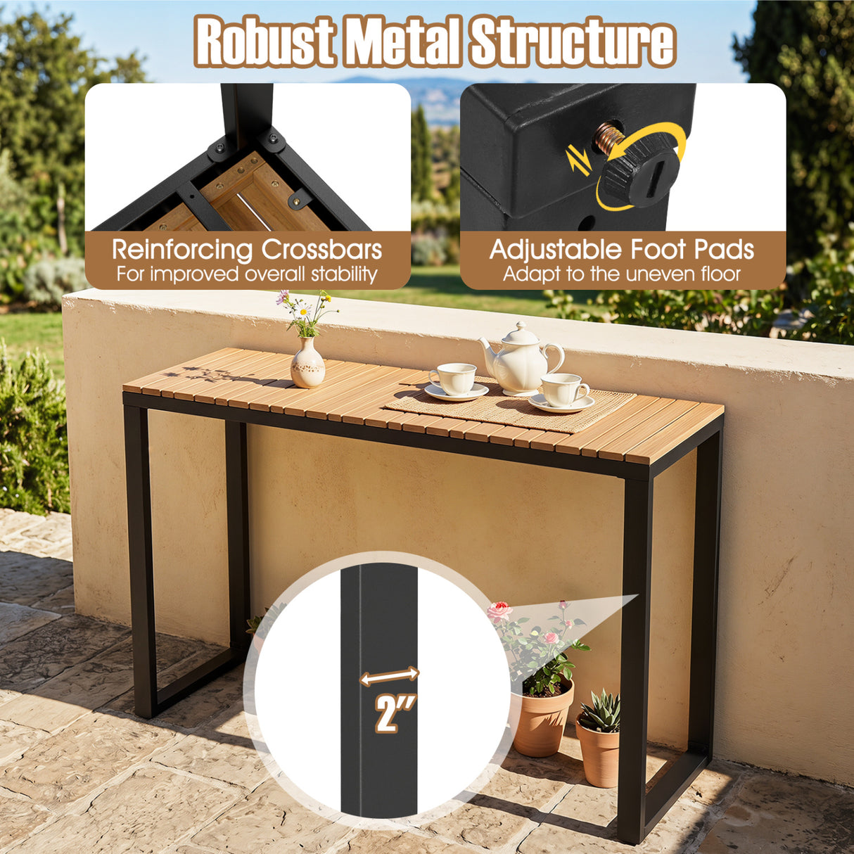 Outdoor Rectangle Console Table with Long-Lasting WPC Tabletop