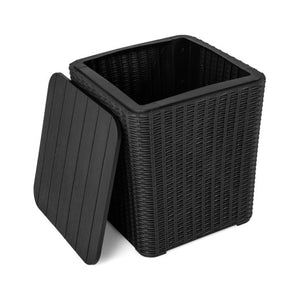 Outdoor Resin Storage Side Table with Removable Lid and Wicker-woven Accent-Black
