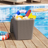 Outdoor Resin Storage Side Table with Removable Lid and Wicker-woven Accent-Coffee