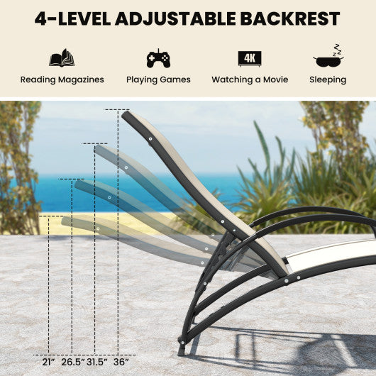 2-in-1 Outdoor Rocking Chair with 4-Position Adjustable Backrest for Patio Porch Poolside-Beige