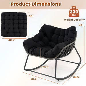 Outdoor Rocking Chair Oversized Patio PE Wicker Egg Chair with Cushion-Black
