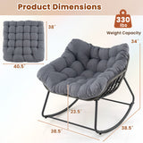 Outdoor Rocking Chair Oversized Patio PE Wicker Egg Chair with Cushion-Gray