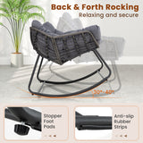 Outdoor Rocking Chair Oversized Patio PE Wicker Egg Chair with Cushion-Gray