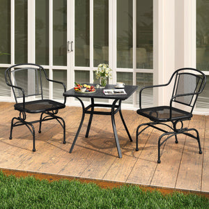 Outdoor Rocking Chair Set of 2 with Mesh Backrest and Seat for Yard-Black