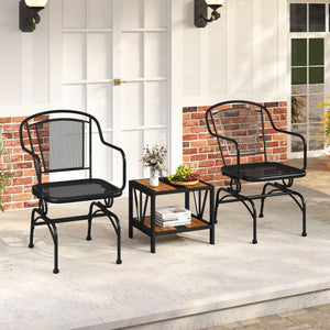 Outdoor Rocking Chair Set of 2 with Mesh Backrest and Seat for Yard-Black