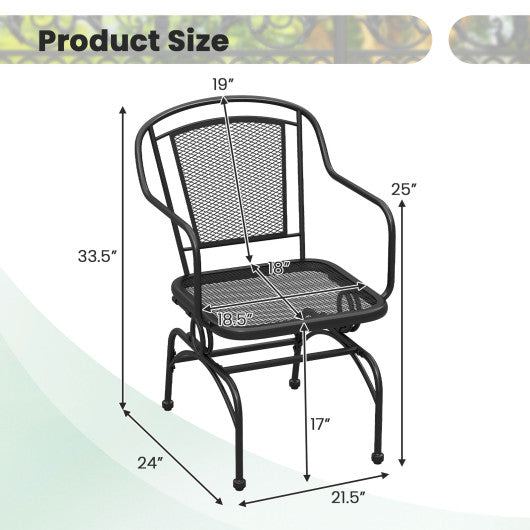 Outdoor Rocking Chair Set of 2 with Mesh Backrest and Seat for Yard-Black