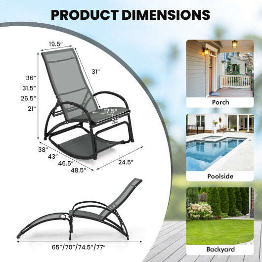 2-in-1 Outdoor Rocking Chair with 4-Position Adjustable Backrest for Patio Porch Poolside-Gray