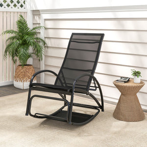 2-in-1 Outdoor Rocking Chair with 4-Position Adjustable Backrest for Patio Porch Poolside-Black