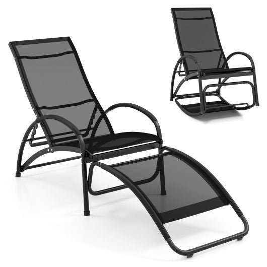 2-in-1 Outdoor Rocking Chair with 4-Position Adjustable Backrest for Patio Porch Poolside-Black