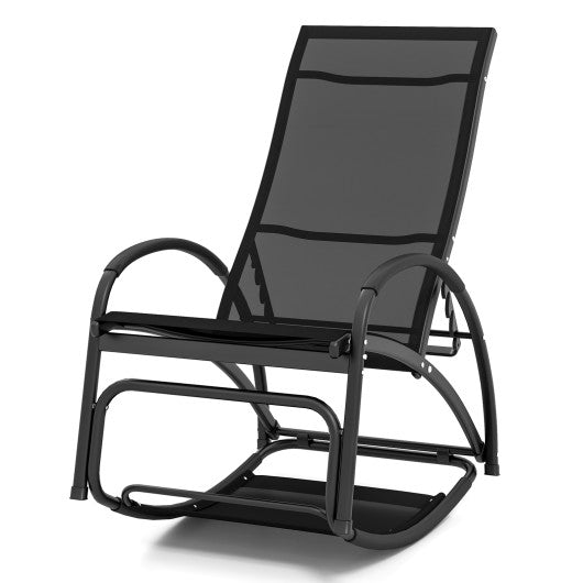 2-in-1 Outdoor Rocking Chair with 4-Position Adjustable Backrest for Patio Porch Poolside-Black