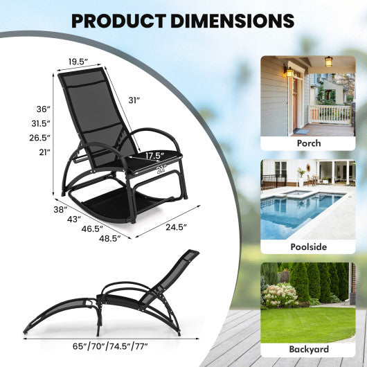 2-in-1 Outdoor Rocking Chair with 4-Position Adjustable Backrest for Patio Porch Poolside-Black