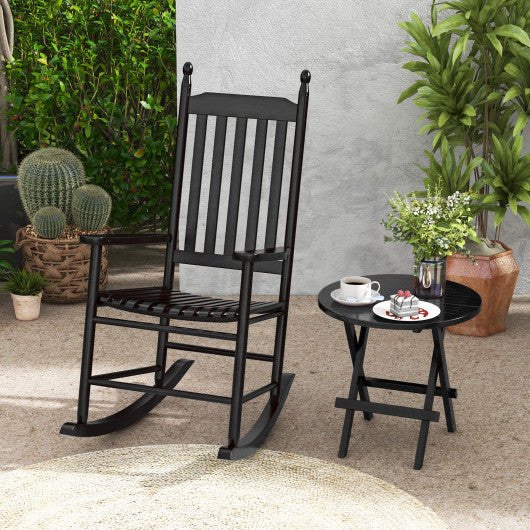 High-Back Acacia Wood Outdoor Rocking Chair with Solid Rocking Base-Black