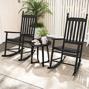 High-Back Acacia Wood Outdoor Rocking Chair with Solid Rocking Base-Black