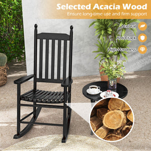 High-Back Acacia Wood Outdoor Rocking Chair with Solid Rocking Base-Black