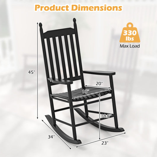 High-Back Acacia Wood Outdoor Rocking Chair with Solid Rocking Base-Black