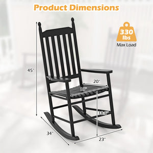 High-Back Acacia Wood Outdoor Rocking Chair with Solid Rocking Base-Black