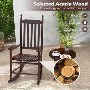 High-Back Acacia Wood Outdoor Rocking Chair with Solid Rocking Base-Brown
