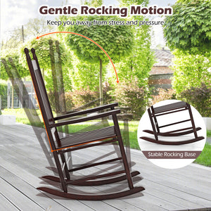 High-Back Acacia Wood Outdoor Rocking Chair with Solid Rocking Base-Brown