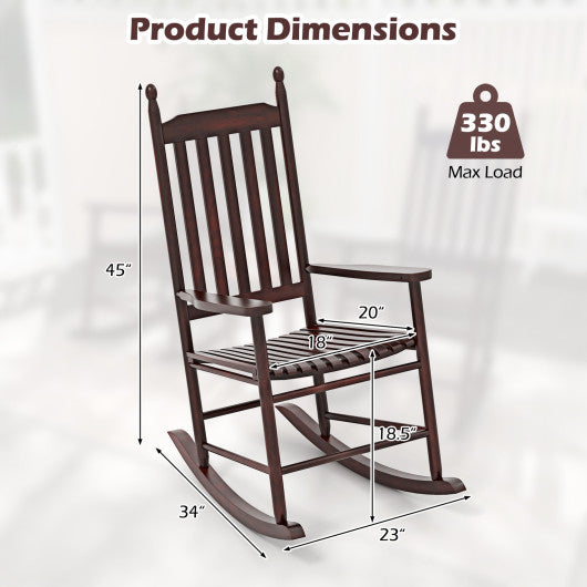 High-Back Acacia Wood Outdoor Rocking Chair with Solid Rocking Base-Brown