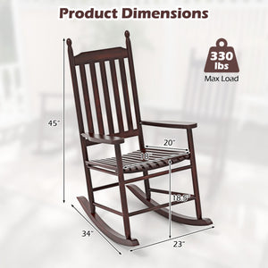 High-Back Acacia Wood Outdoor Rocking Chair with Solid Rocking Base-Brown